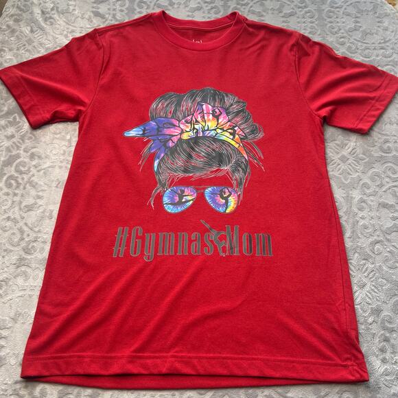 Gymnast Mom Messy Bun Red Tee Small - Picture 2 of 6
